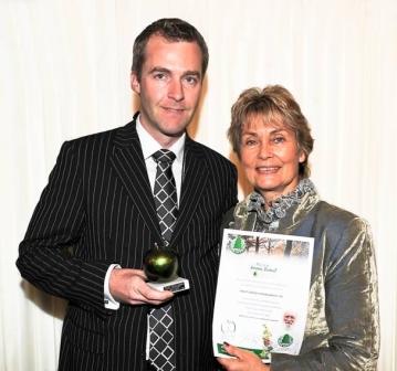 CEO of Enact, Adrian Wright with actress Alexandra Bastedo who presented this year’s Green Apple Awards