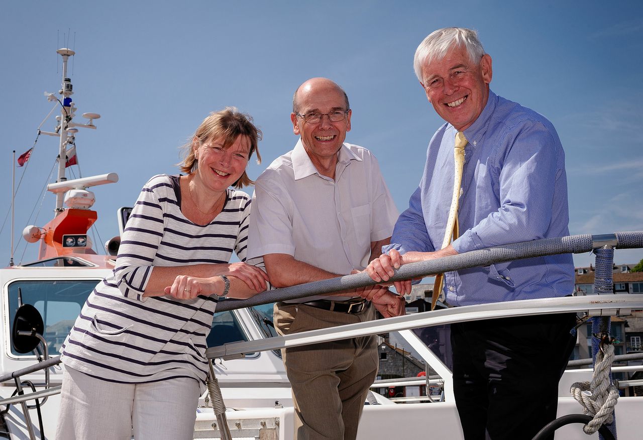Carrie Gilmore, who joined the board six months ago, with new board member Colin Jarvis (centre) and Dave Ellis, chairman of Falmouth Harbour Commissioners