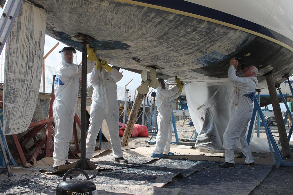 The FBC team working on ‘Wonderous Stories’ in a boatyard in Volos, Greece