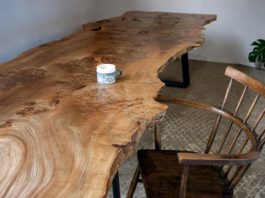 butt and knot elm dining table